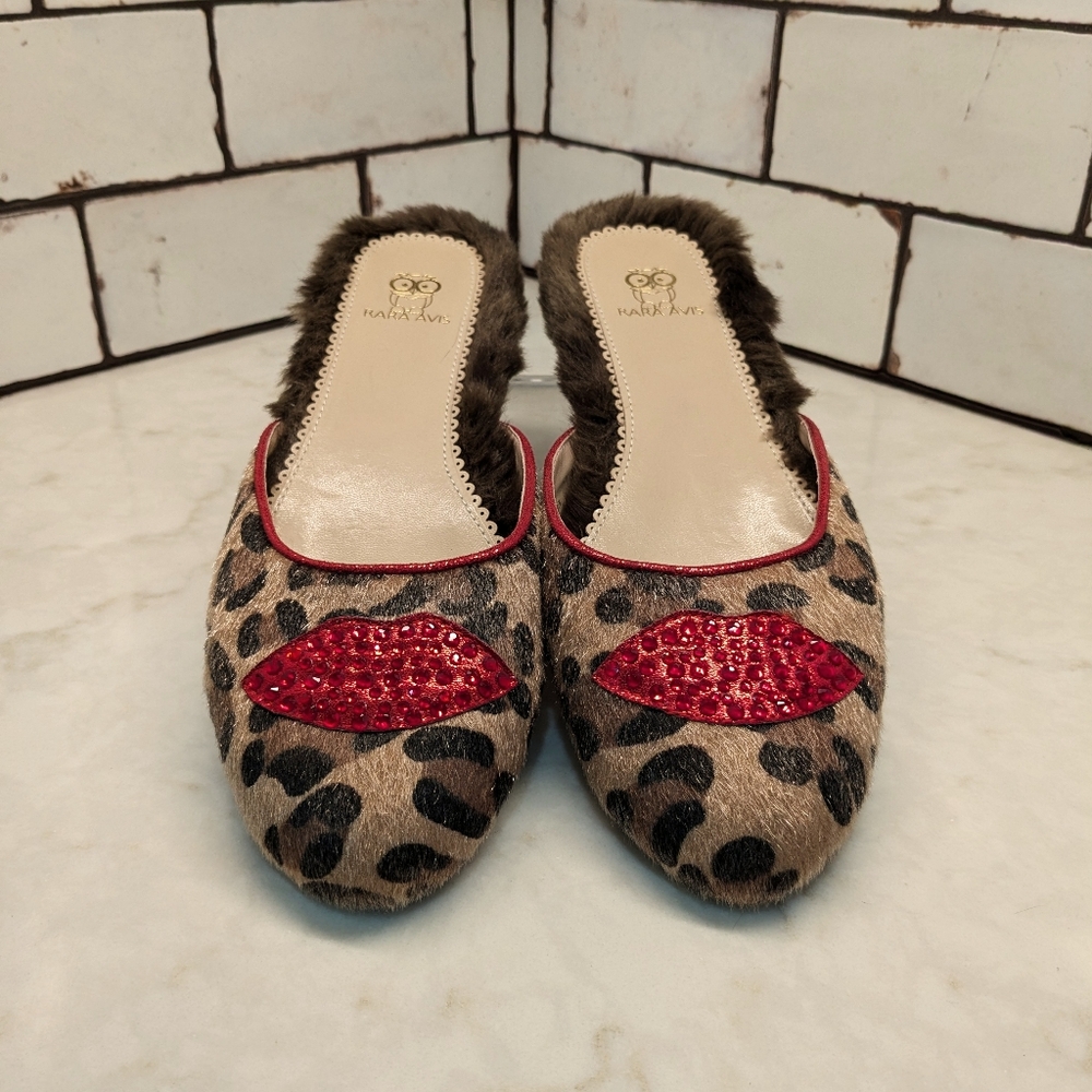Rara Avis Leopard Print Rhinestone Faux Fur Slip On Mules by Iris Apfel Size 9M